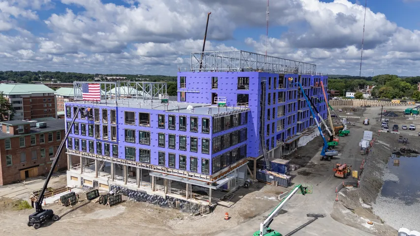 Aerial view of a building under construction